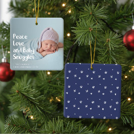 Modern Peace Love Newborn Baby's First Christmas Keramisch Ornament