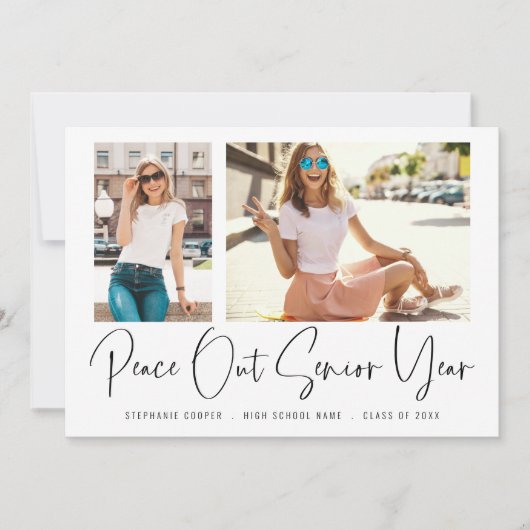 Modern Peace Out 2 Foto's Script Afstuderen Aankondiging (Voorkant)