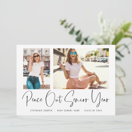 Modern Peace Out 2 Foto's Script Afstuderen Aankondiging (Staand voorkant)