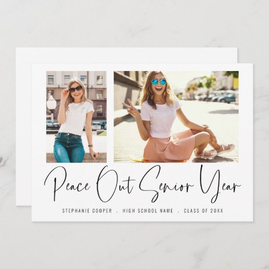 Modern Peace Out 2 Foto's Script Afstuderen Aankondiging (Voorkant / Achterkant)