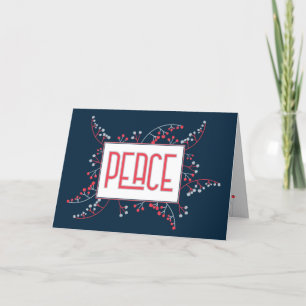 Modern PEACE rood grijs marineblauwe bessen Kerstm Feestdagen Kaart