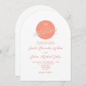 Modern Peach Arch Wedding Uitnodigen met QR Kaart (Voorkant / Achterkant)