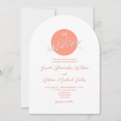 Modern Peach Arch Wedding Uitnodigen met QR Kaart (Voorkant)