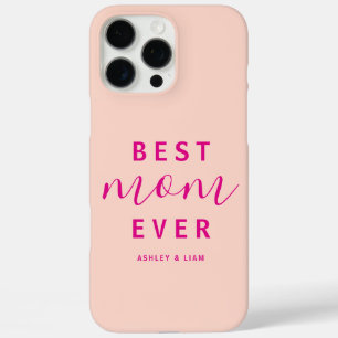Modern Peach Beste moeder ooit Hot Pink Script iPhone 16 Pro Max Hoesje