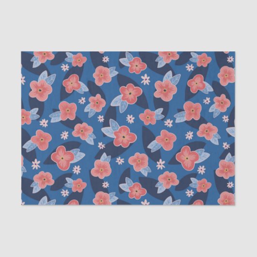 Modern Peach & Blue Floral patroon Tissuepapier (Voorkant)