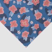 Modern Peach & Blue Floral patroon Tissuepapier (Detail)