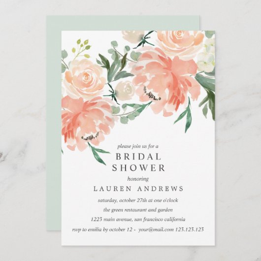 Modern Peach Coral Pink Vrijgezellenfeest Inv Kaart (Voorkant / Achterkant)