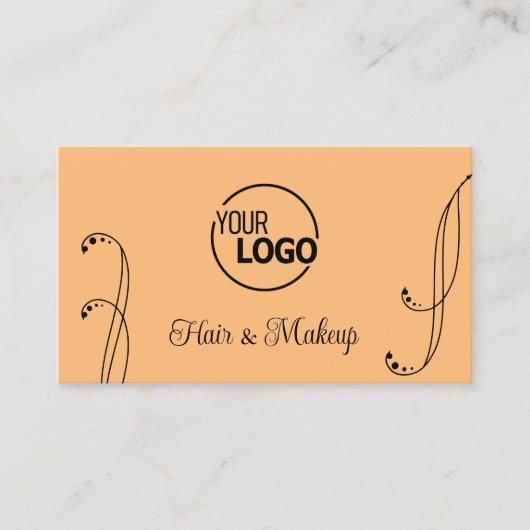 Modern Peach en Black Ornamental met Logo  Visitekaartje (Voorkant)