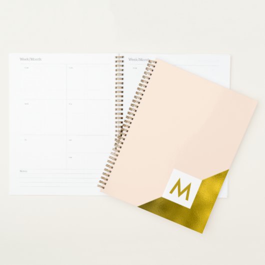 Modern Peach en Gold Monogram Planner (Display)