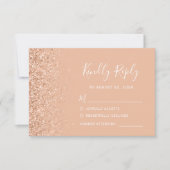 Modern Peach Faux Glitter Edge Wedding RSVP (Voorkant)