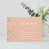 Modern Peach Faux Glitter Edge Wedding RSVP (Staand voorkant)