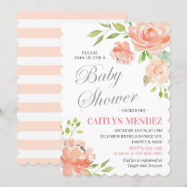 Modern Peach Floral Baby shower Girl Boy Kaart