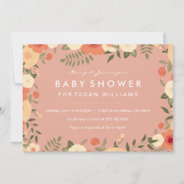 Modern Peach Floral Baby shower Invitation Kaart