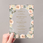 Modern Peach Floral Islamic Muslim Wedding Acryl Uitnodigingen (Insitu (Draagbaar))