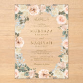 Modern Peach Floral Islamic Muslim Wedding Acryl Uitnodigingen (Voorkant)