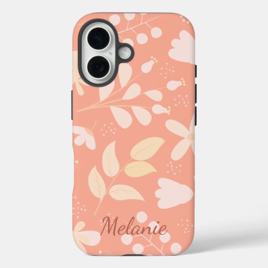 Modern peach Floral Pattern Personalized Case-Mate iPhone Case (Achterkant)
