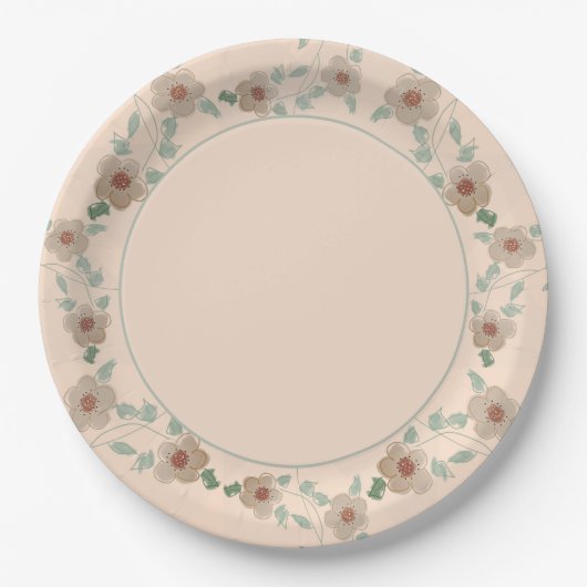 Modern Peach Floral Stijlvol Papieren Bordje (Voorkant)