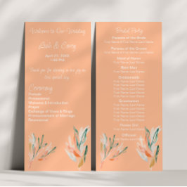 Modern Peach Floral Wedding Ceremony Programma Programmakaart