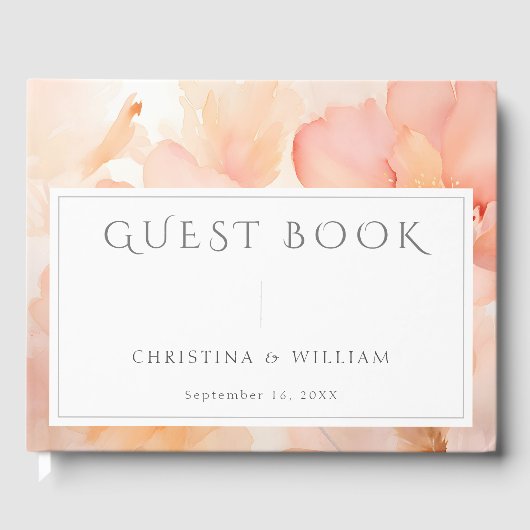 Modern Peach Floral Wedding Gastenboek (Voorkant)