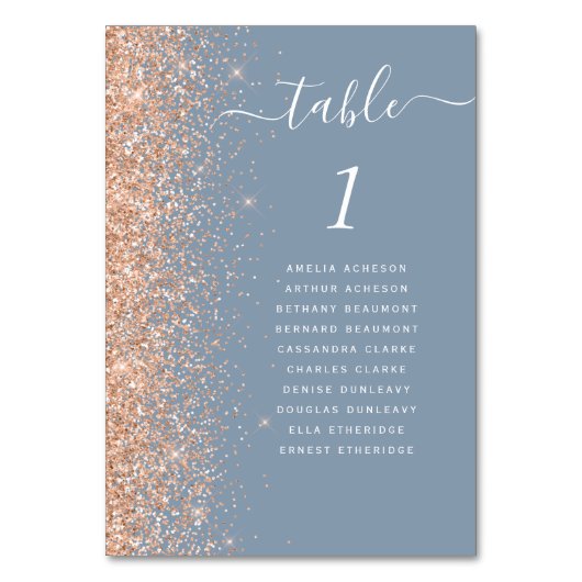 Modern Peach Glitter Dusty Blue Wedding Kaart (Voorkant)