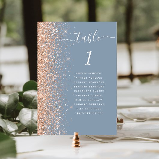 Modern Peach Glitter Dusty Blue Wedding Kaart