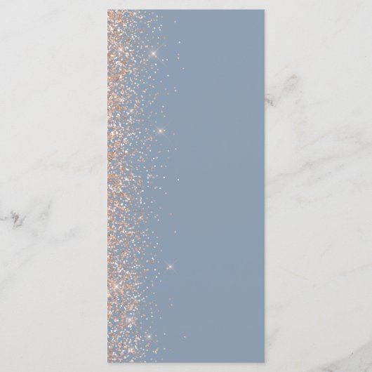 Modern Peach Glitter Dusty Blue Wedding Menu (Achterkant)