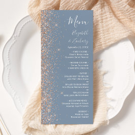 Modern Peach Glitter Dusty Blue Wedding Menu