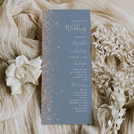 Modern Peach Glitter Dusty Blue Wedding Program