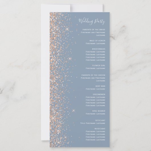 Modern Peach Glitter Dusty Blue Wedding Program (Achterkant)