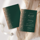 Modern Peach Glitter Edge Emerald Green Wedding Kaart
