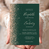 Modern Peach Glitter Edge Emerald Green Wedding Kaart