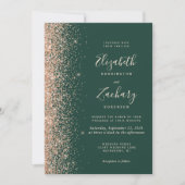 Modern Peach Glitter Emerald Green QR Code Wedding Kaart (Voorkant)