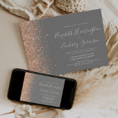 Modern Peach Glitter Gray Wedding Kaart