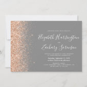 Modern Peach Glitter Gray Wedding Kaart (Voorkant)