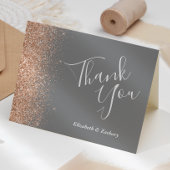Modern Peach Glitter Grey Wedding Bedankt Kaart