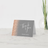 Modern Peach Glitter Grey Wedding Bedankt Kaart (Voorkant)