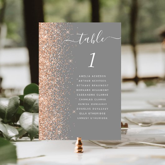 Modern Peach Glitter Grey Wedding Kaart
