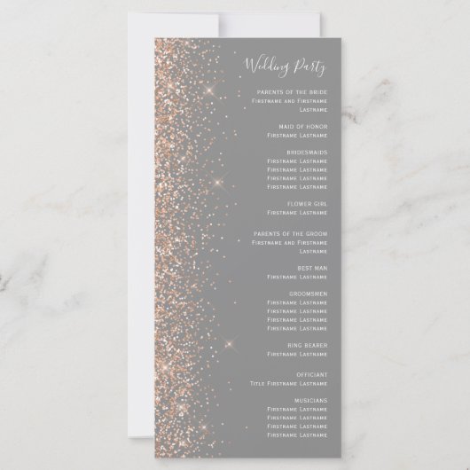 Modern Peach Glitter Grey Wedding Programma (Achterkant)