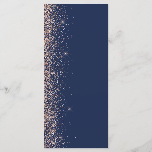 Modern Peach Glitter Navy Blue Wedding Menu (Achterkant)