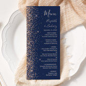 Modern Peach Glitter Navy Blue Wedding Menu