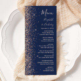 Modern Peach Glitter Navy Blue Wedding Menu