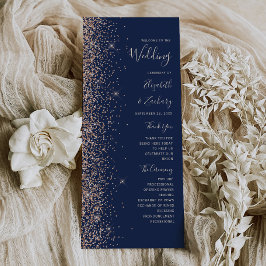 Modern Peach Glitter Navy Blue Wedding Program