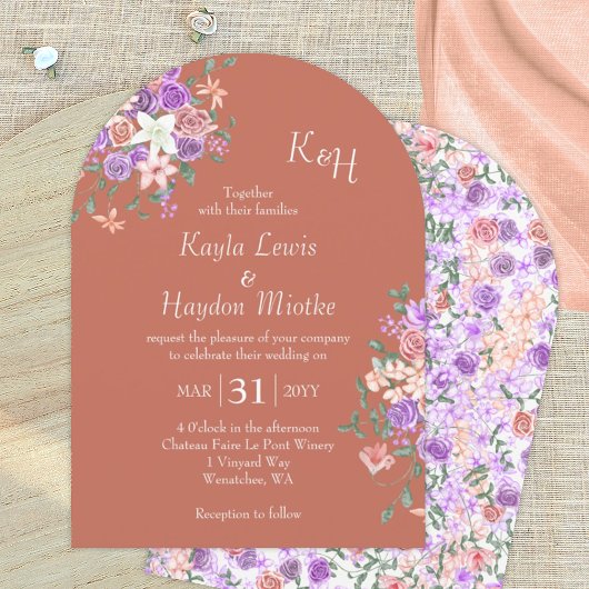 Modern Peach Lila Terracotta Roos Tuin Trouwen Kaart
