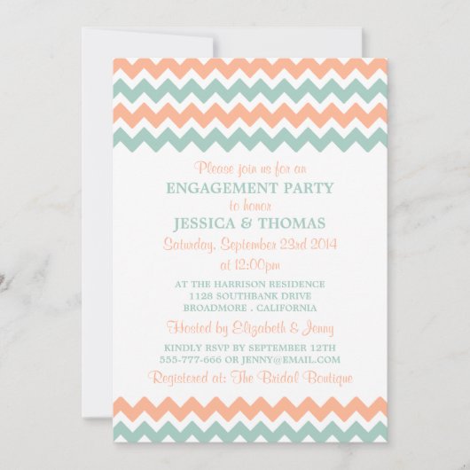 Modern Peach & Mint Chevron Engagement Party Kaart (Voorkant)