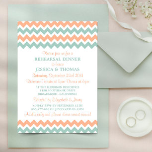 Modern Peach & Mint Chevron Rehearsal Dinner Kaart