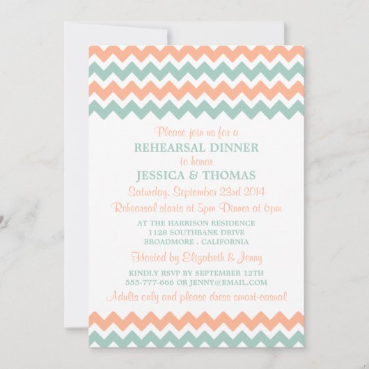 Modern Peach & Mint Chevron Rehearsal Dinner Kaart (Voorkant)