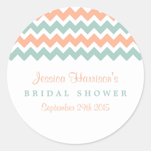 Modern Peach & Mint Chevron Vrijgezellenfeest Stic Ronde Sticker (Voorkant)