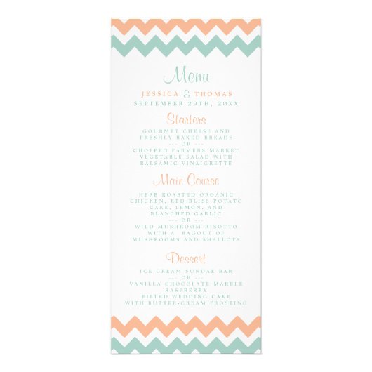 Modern Peach & Mint Chevron Wedding Menu (Voorkant)