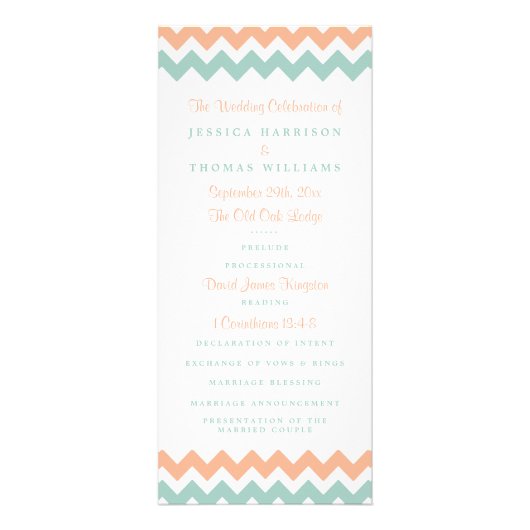 Modern Peach & Mint Chevron Wedding Programma (Voorkant)