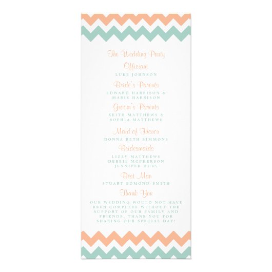 Modern Peach & Mint Chevron Wedding Programma (Achterkant)